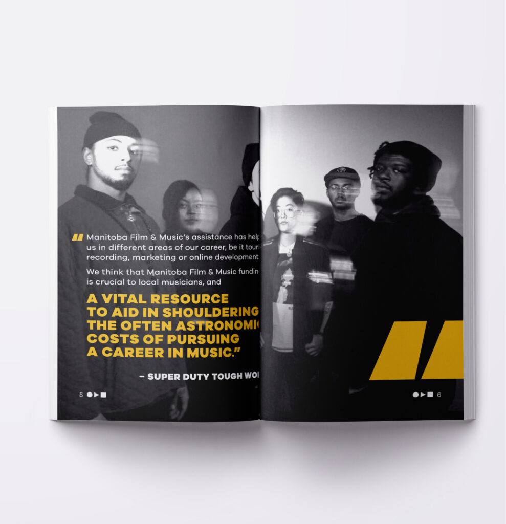 Manitoba Film & Music Annual Report inner page design.