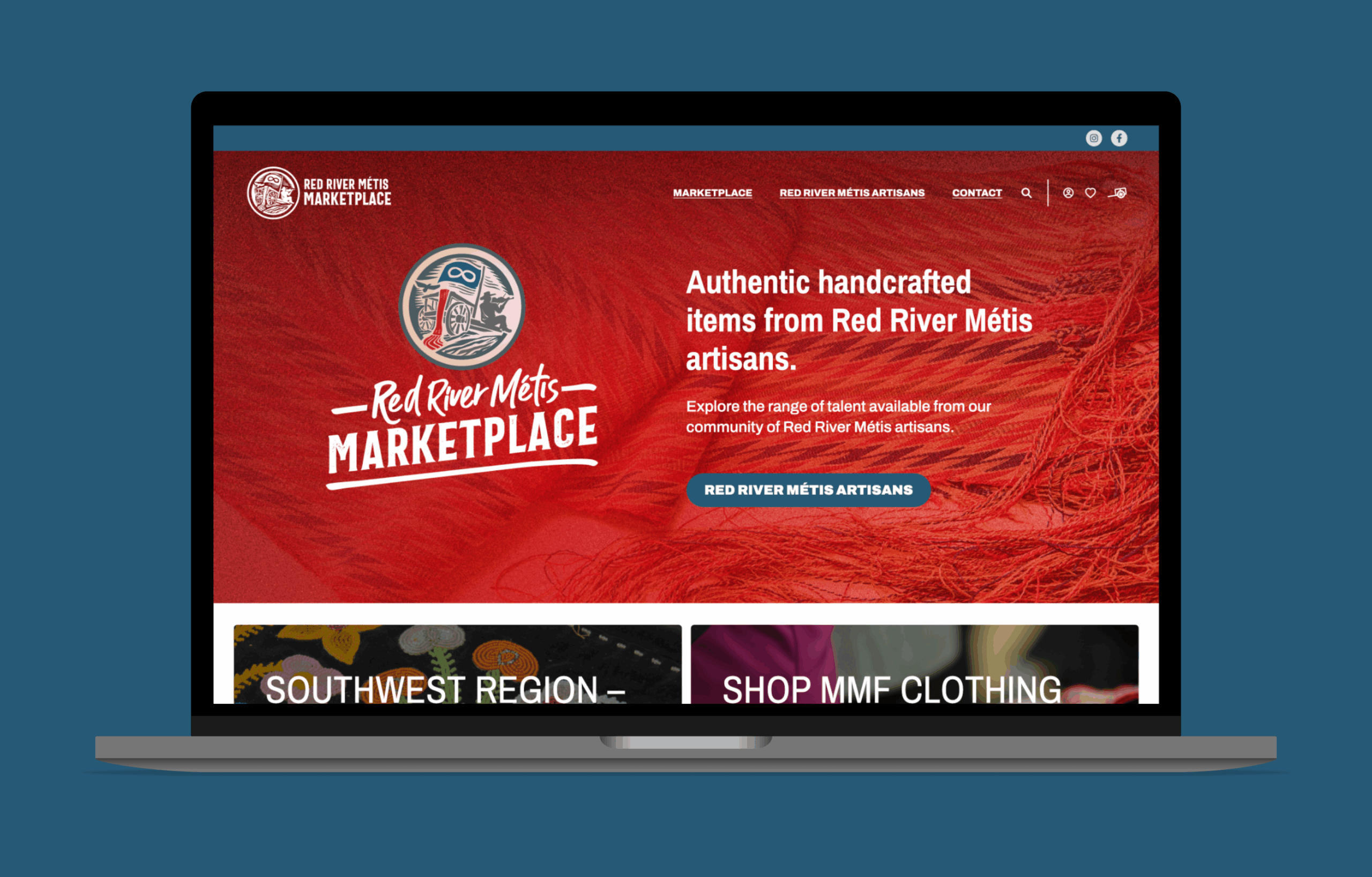 Red River Métis Marketplace website design mockup.