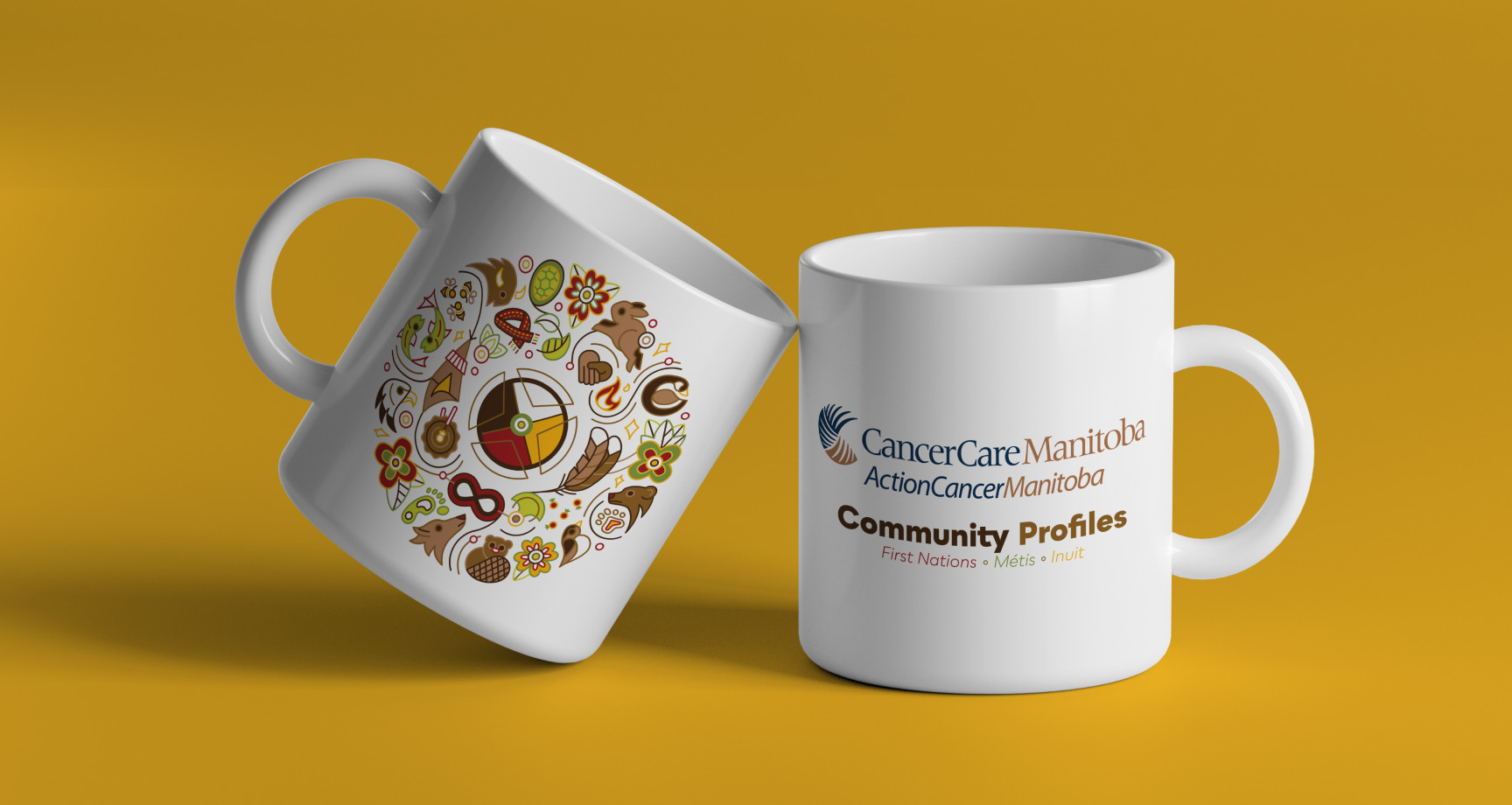 CancerCare Manitoba Community Profiles logo on a mug.