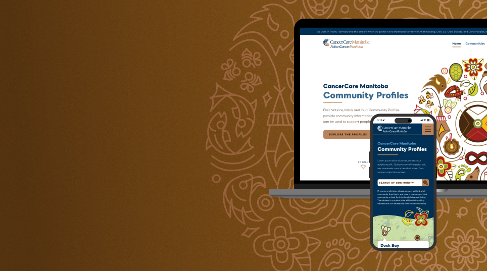 CancerCare Manitoba Community Profiles website desktop and mobile mockup.