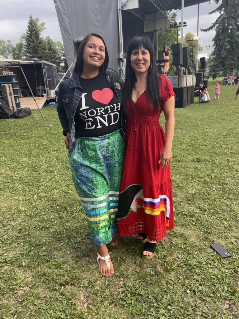 Jewel and Leah Gazan, Member of Parliament for Winnipeg Centre at Picnic in the Park/No Stone Unturned 2023