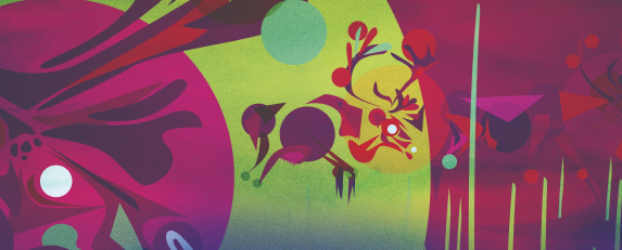 Colour graphics featuring a caribou.