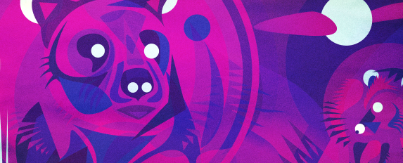 Colourful graphics featuring a bear.