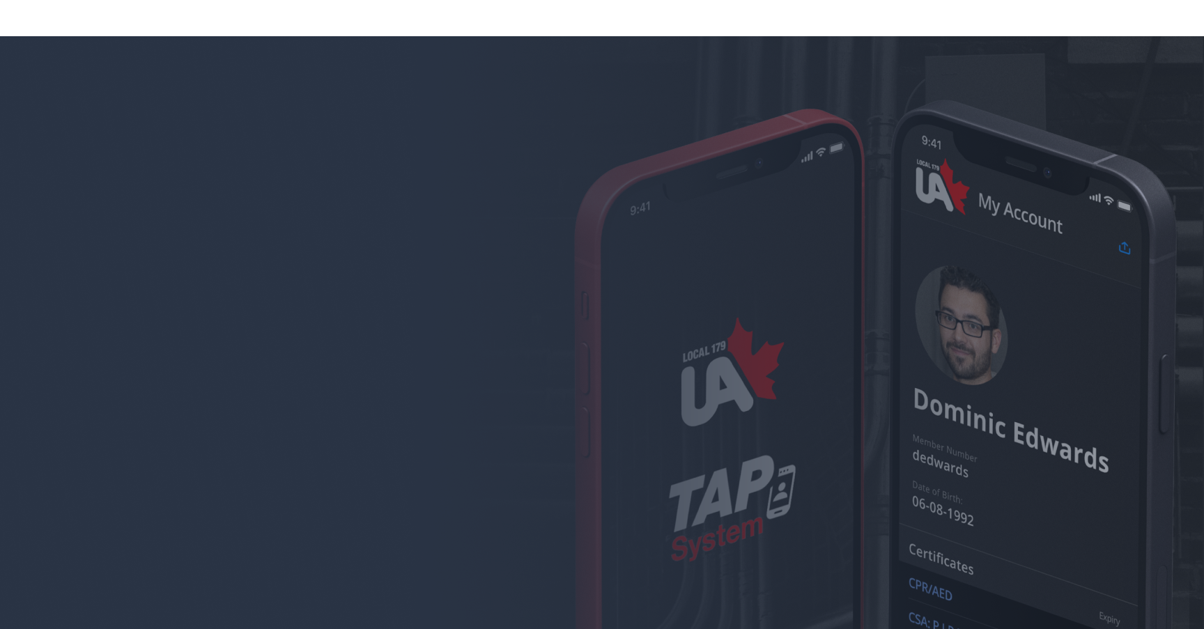 UA Local 179 App Development mockup.