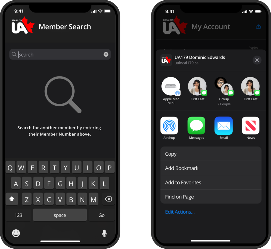 UA Local 179 App Development mockup