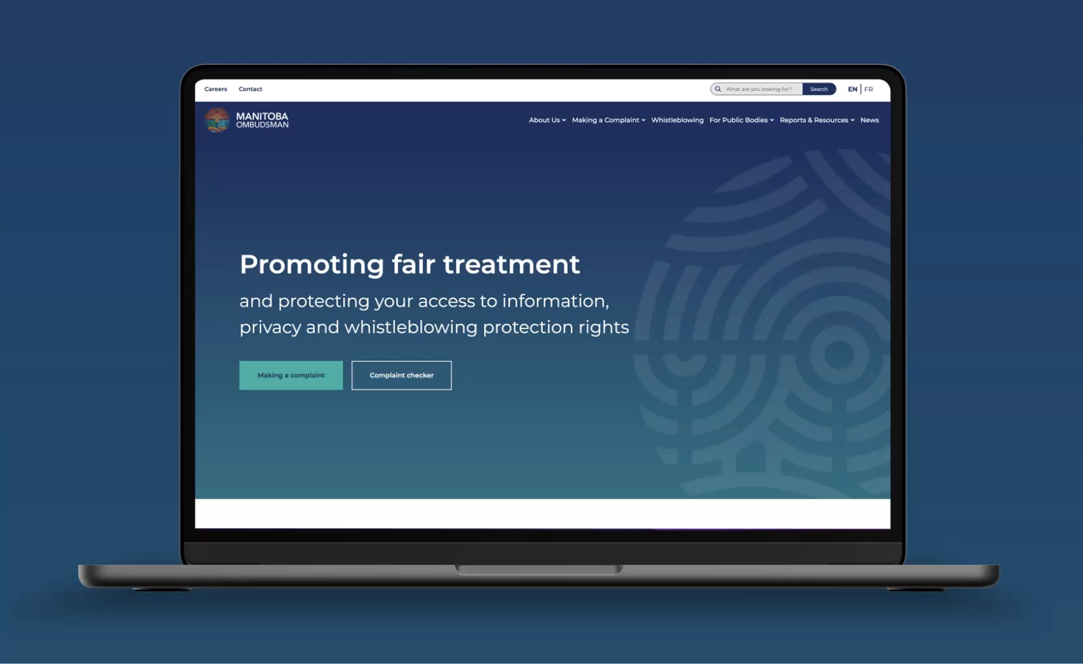 Manitoba Ombudsman website design mockup on laptop.
