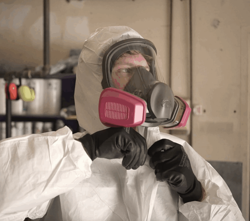 Advanced Environmental employee putting on safety gear.