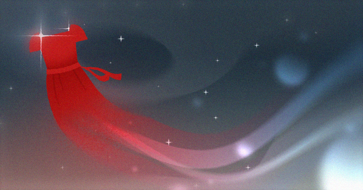 Red dress flowing through the wind
